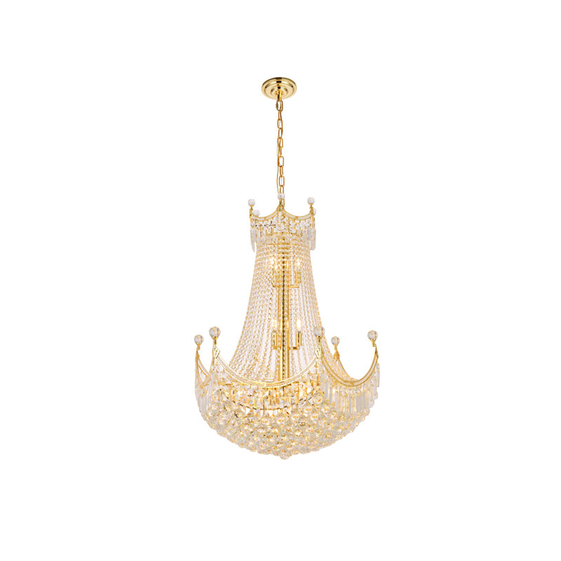 Eustacio - Lustre de style empire unique avec accents de cristal, Doré, Coupe royale, H 100 po x l 30 po x P 30 po