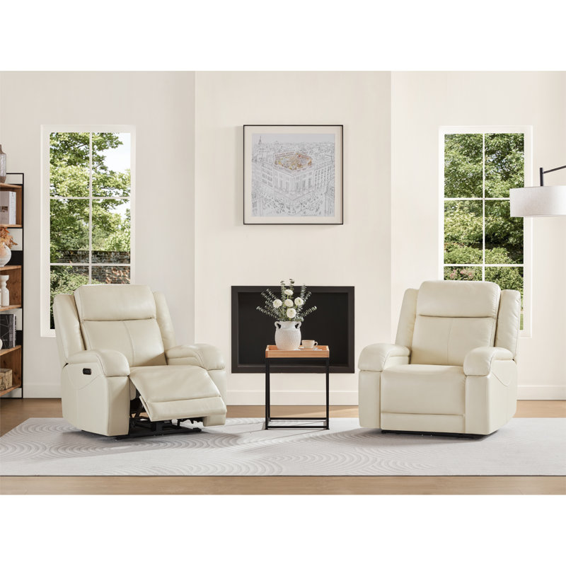 Fauteuil inclinable électrique Zachery, Cuir véritable crème