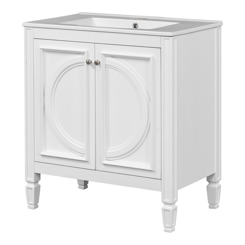 Eshin 30'' Bathroom Vanity With Ceramic Sink, White, Nickel