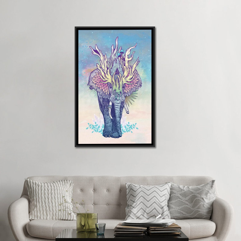 « rites éléphant », impression sur toile, H 48 po x l 32 po x P 1,5 po, Toile avec cadre noir, Pas de tapis