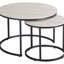 2 tables basses rondes gigognes, gris. Tables de salon à structure métallique. Charme industriel, extrémité polyvalente et côté peu encombrant et stable. Capacité de poids de 22 lb par table. 29,5 po x 19,25 po H 19,75 po 17,75 po