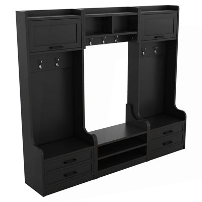 Savanella 4-in-1 Detachable Hall Tree with Storage and 7 Hooks, Multiple Functions Hallway Coat Rack with Storage Drawers and Cabinet by Red Barrel Studio