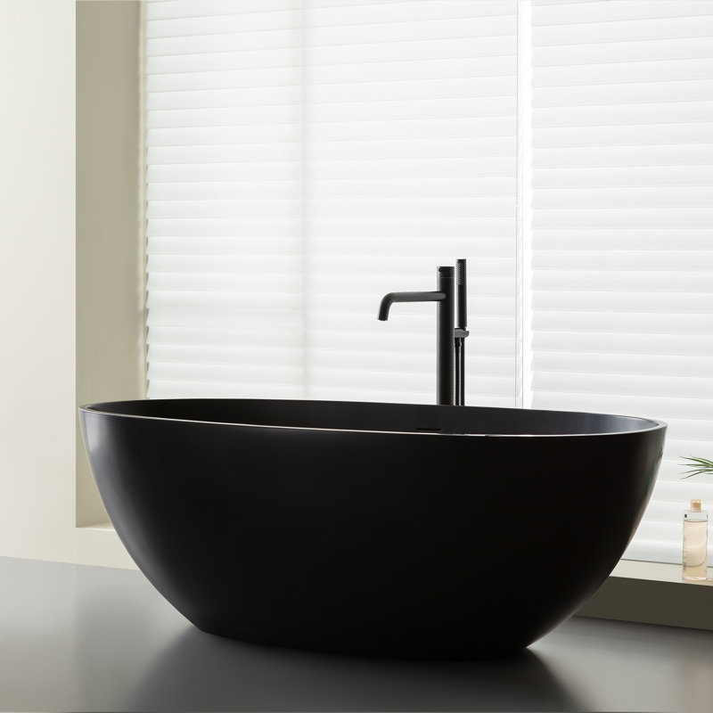 65'' x 29'' Freestanding Soaking Solid Surface Bathtub, Black