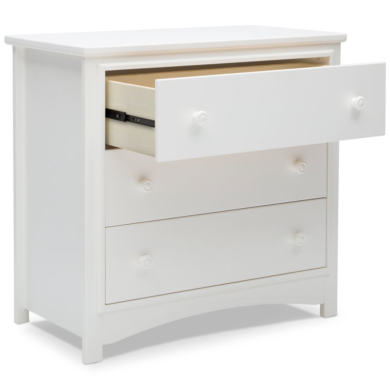 Delta Children Perry 3 Drawer Dresser With Changing Top And Interlocking Drawers, Moonstruck Grey, Bianca White