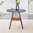31.5-Inch Diameter Circular Dining Table, Black MDF Vacuum Formed Tabletop, Walnut  Wood Legs, With Suspended Woven Storage Basket Structure. A Casual Coffee Table Suitable For 2-4 People.-402521629