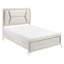 Grand lit avec finition blanc antique et or, revêtement de tête de lit en chenille à DEL, bois d'ingénierie stable de luxe moderne à finition bicolore blanc doré,