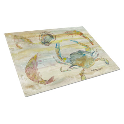 Caroline's Treasures Glass Crab, Shrimp, Oyster Cutting Board