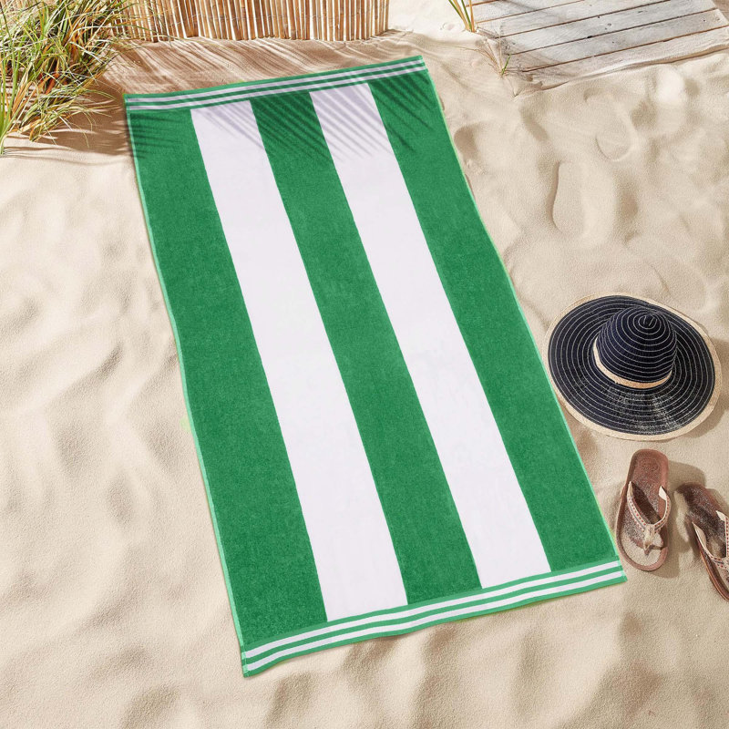 Calheta Cotton Oversized Cabana Stripe Beach Towels, 6, Dark Green