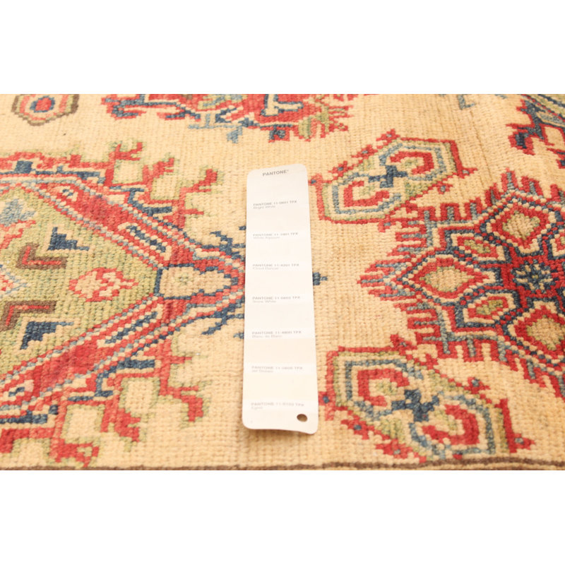 Tapis rouge en laine noué à la main de conception unique 6 pi 6 po x 9 pi 9 po Hayzen