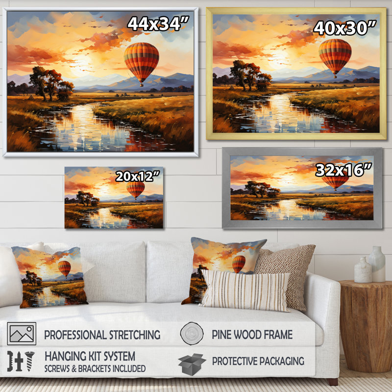" Red Hot Air Ballon II ", Black Floater Framed, 34" H x 44" W x 1.5" D