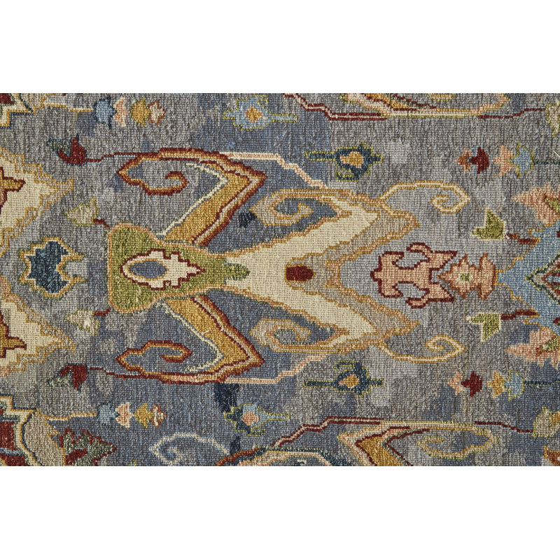 Leylan Wool Ikat Area Rug in Blue, Rectangle 9'6" x 13'6"
