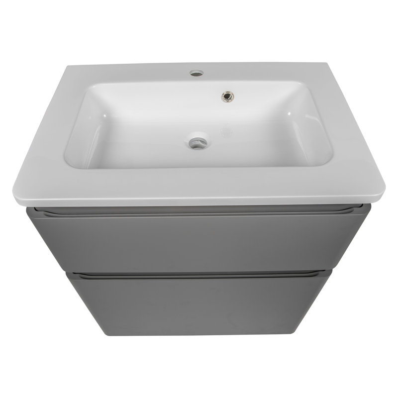 Gray Matt Single Bathroom Vanity with Ceramic Top and Mirror