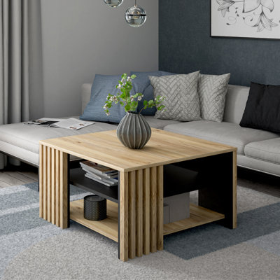 Slatted Sides Coffee Table with Storage, 80 cm W x 45 cm H x 80 cm D