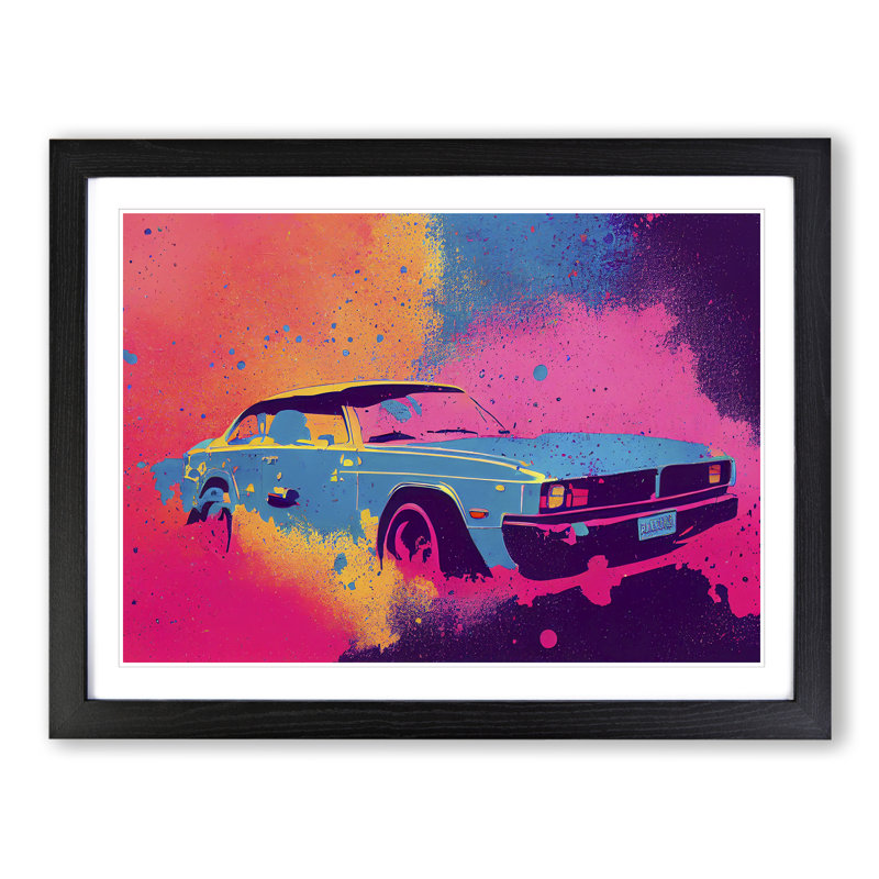 Retro Car Splash Vol.1 - Single Picture Frame Painting, Black Framed, 46cm H x 64cm W x 2cm D
