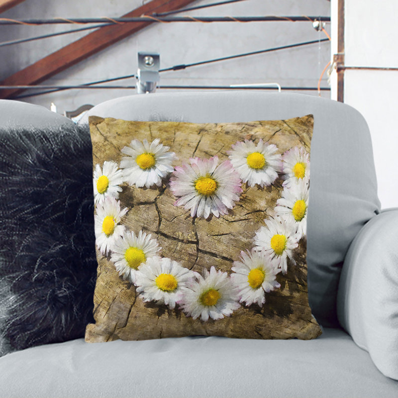 Daisy Heart Chain Painting Square Throw Cushion, 40cm H x 40cm W x 15cm D