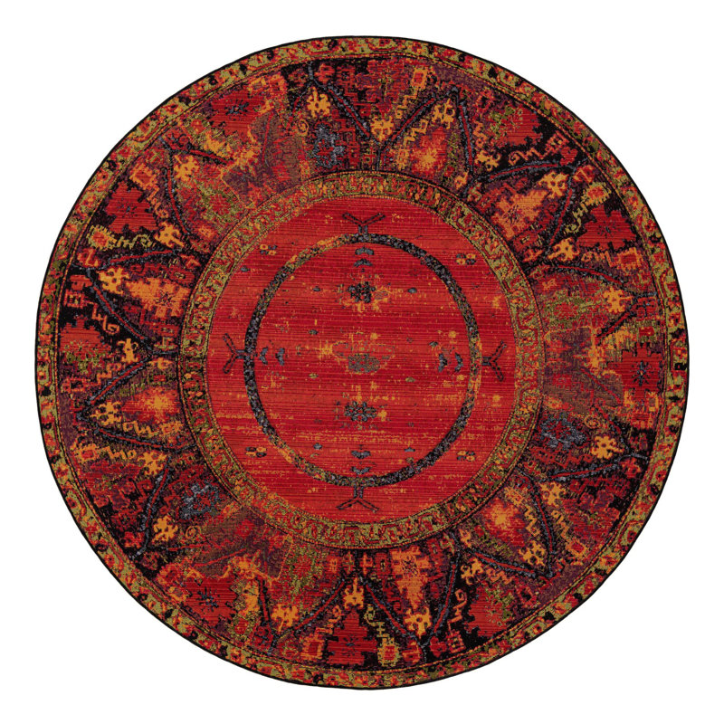 Gurrola Oriental Red/Yellow/Black Indoor/Outdoor Area Rug, Round 7'1"