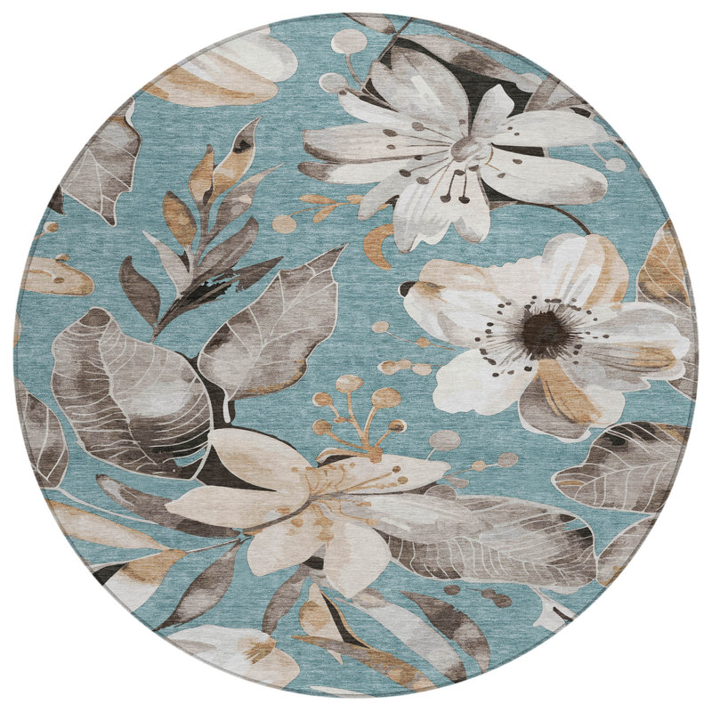Machine Washable Indoor/Outdoor Millner ACN2260 Floral Rug, Round 8'
