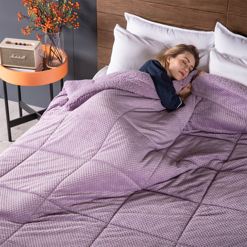 Édredon moelleux en flanelle de luxe avec dossier en sherpa - Literie lavable à la machine, Édredon simple, Mauve