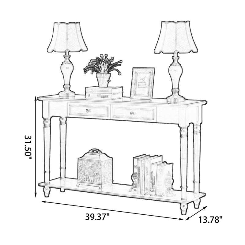 Walnut Solid Wood Rectangular Console Table, 31.5" H x 39.37" W x 13.78" D