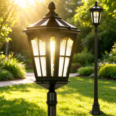 69.6"Solar Post Light Streetlight Black Aluminium 