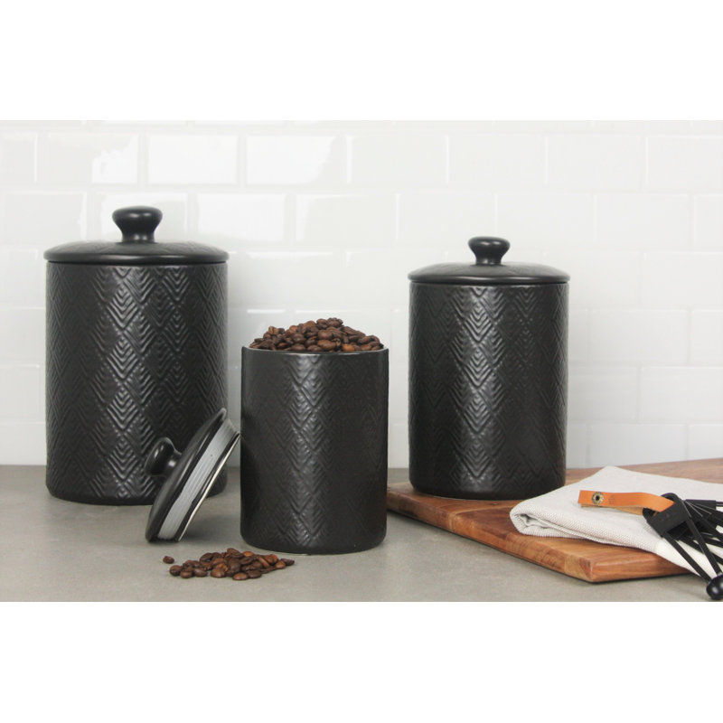 Ensemble 3 pièces de pots de rangement de cuisine, Noir mat