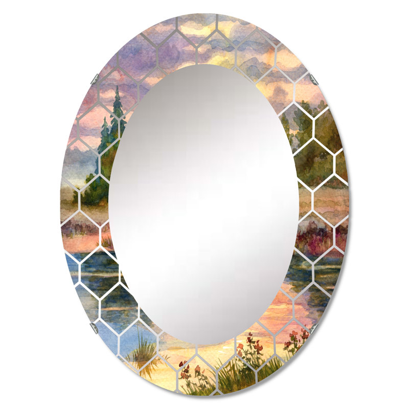 Coucher de soleil sur le lac I - miroir mural traditionnel, 30 po x 20 po