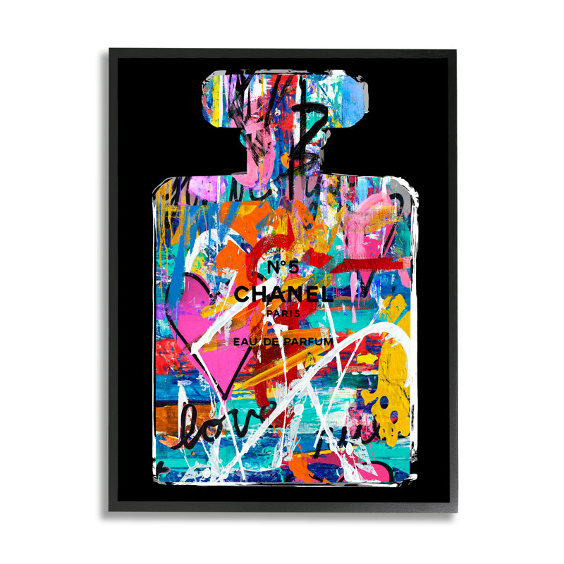 «Modern Graffiti Perfume» par Madeline Blake, H 14 po x l 11 po x P 1,5 po, Cadre noir