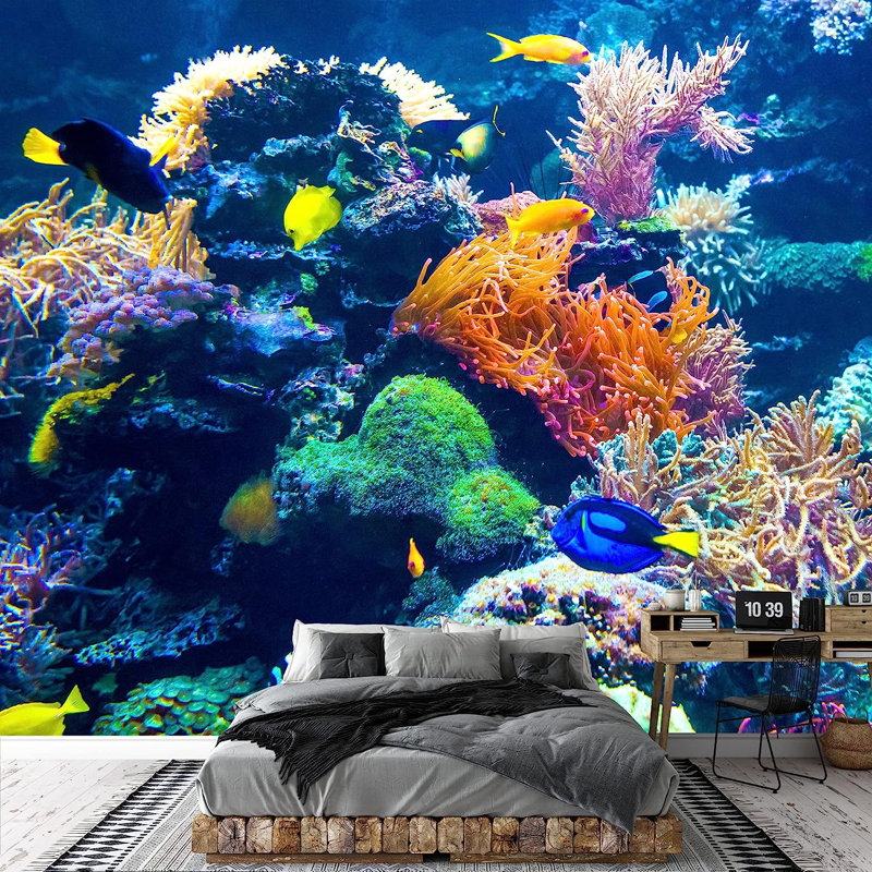 Coral Reef Anemone Fish Tropical Sea Ecosystem 66' L x 96" W Paintable Wall Mural, L 100 po x l 144 po