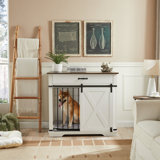 Large Dog Crate Furniture With Barn Door And 1 Drawer