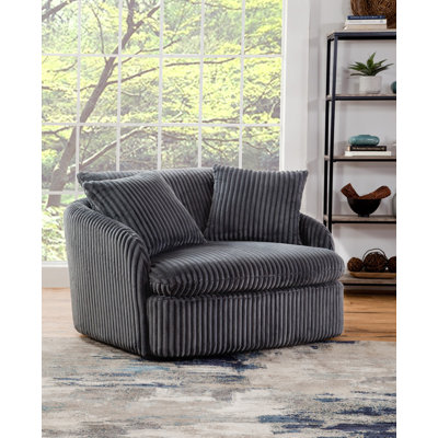 46" Wide Oversized Swivel Lounge Chair, Ribbed Faux Fur Cord