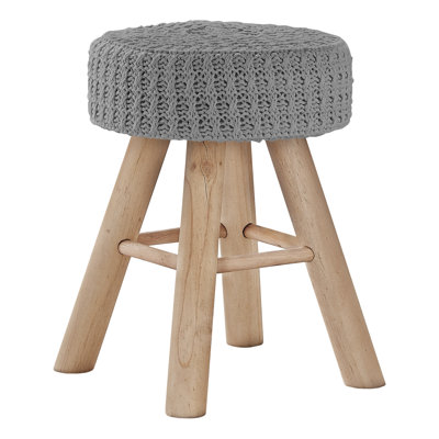Small Ottoman, Round Footrest, Foot Stool With Wood Legs