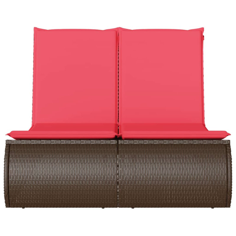 Double chaise longue avec coussins pour l'extérieur, Red Cushion/Brown Frame