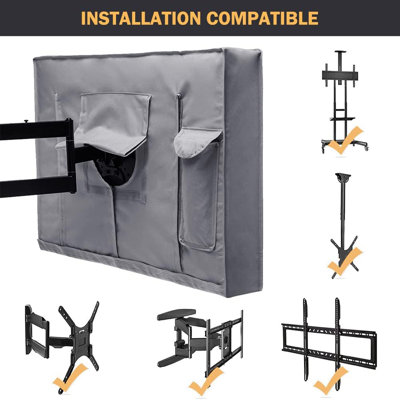 Housse de télé 48-50 "pour l'extérieur, protection pour téléviseur 600D résistante aux intempéries avec fermeture à glissière imperméable et couvercle inférieur et poche pour télécommande, housses de télévision extérieures
