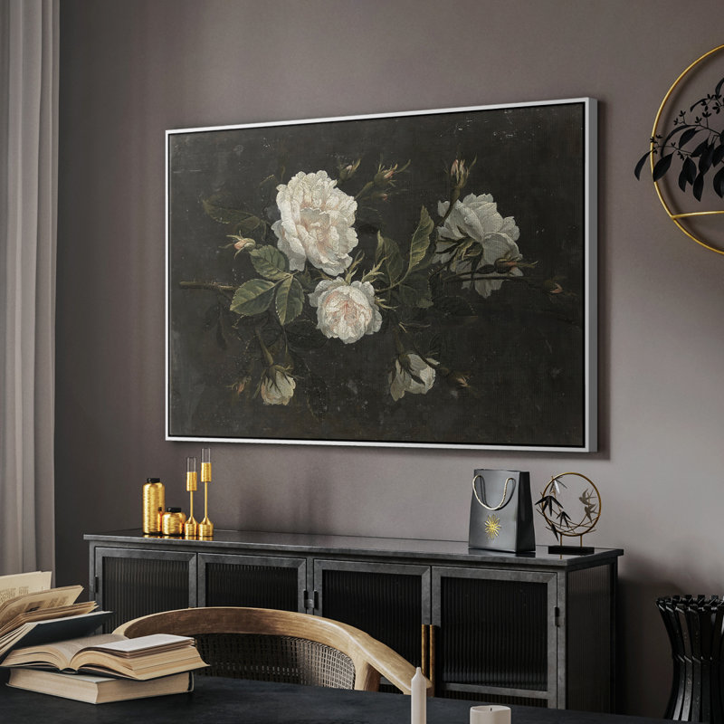 " Vintage Botanical-XXI ", White Floater Framed Canvas, 17" H x 25" W x 2" D