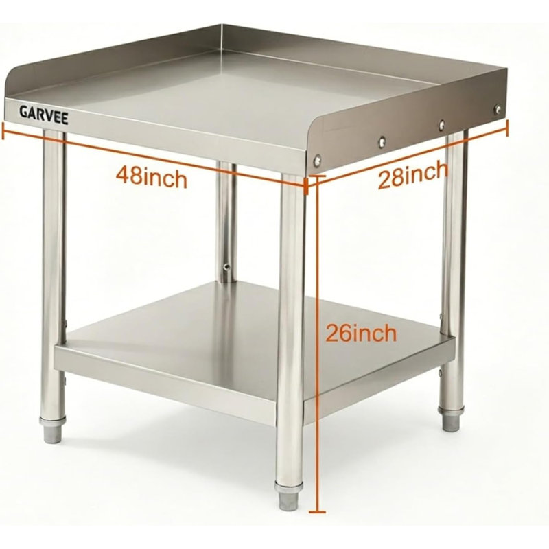 Table d'équipement en acier inoxydable à bord courbé sans roues, table de préparation commerciale robuste de 48 x 28 x 26 pouces, épaisseur de 0,7 mm