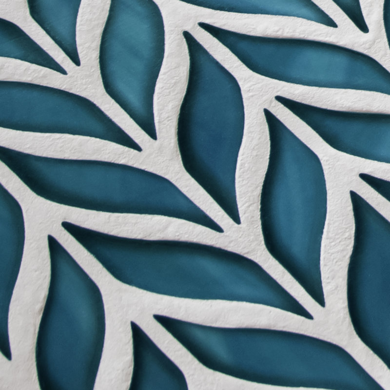 11.3" x 10.7" Glossy Leaf Recycled Glass Floor & Wall Mosaic Tile, Blue
