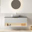 Meuble-lavabo de 48 po avec lavabo, armoire de rangement en contreplaqué flottant, 2 tiroirs et tablette à fines rayures, capteur de lumière, vasque en céramique à motif marbré, plateau en pierre Sinte, pré-assemblé