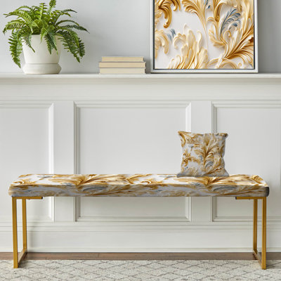 Damask Upholstered Gold Bench