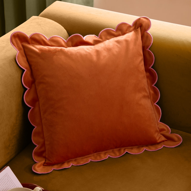 Lil Scallop Square Cushion, Feather, Orange/Pink