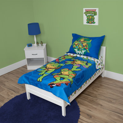 Teenage Mutant Ninja Turtles 4 Piece Toddler Bed Set - Includes a Comforter, Fitted Bottom Sheet, Flat Top Sheet, Reversible Pillowcase