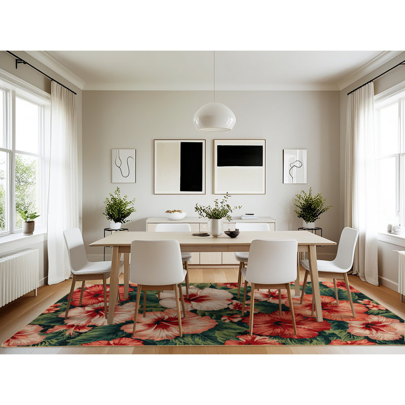 Tapis botanique brun lavable à la machine, Rectangle 7 pi x 10 pi