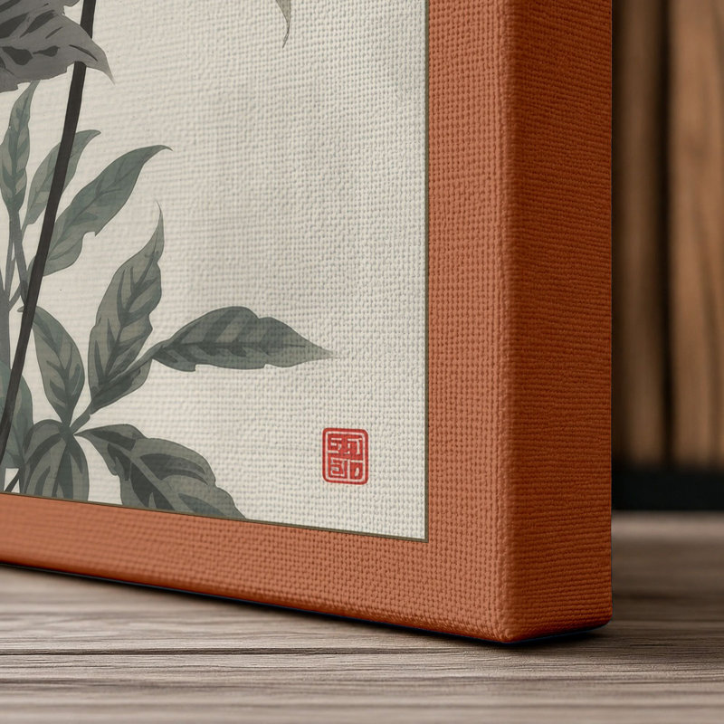 White Chrysanthemums Japandi - Wrapped Canvas, 36x24 - 91.4 x 61.0 cm, Terracotta Border