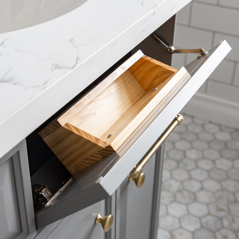 Palace 60'' W Double Vanity, Cashmere Gray, Satin Brass