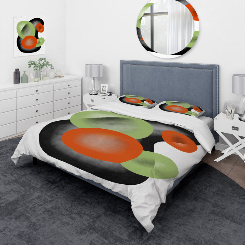 Ensemble de housse de couette en microfibre vert / rouge / noir, Housse de couette pour très grand lit et 2 très