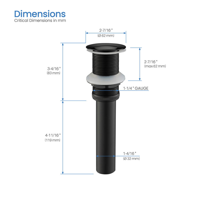 Bathroom Vessel Sink Pop Up Drain Stopper, Without Overflow, Matte Black