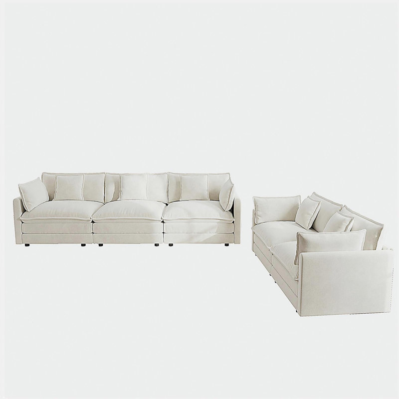 Ensemble de canapés-lits en chenille blanche, Blanc