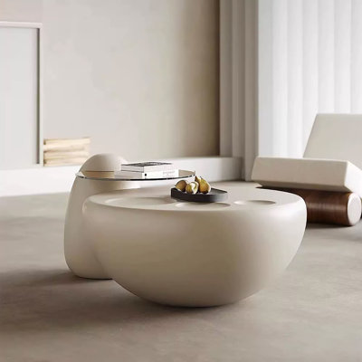 Nesting 42" Modern Round Creamy White Coffee Table, 2 pieces for Living Room