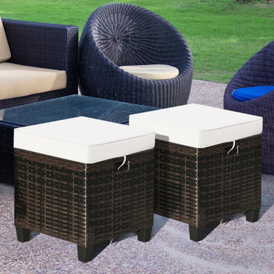 Ben-Charles 2 Pieces Outdoor Ottoman with Removable Cushion