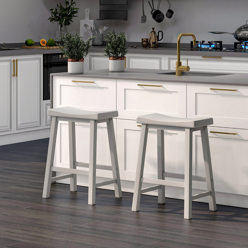 Counter Stool with Solid Wood Frame, Grey