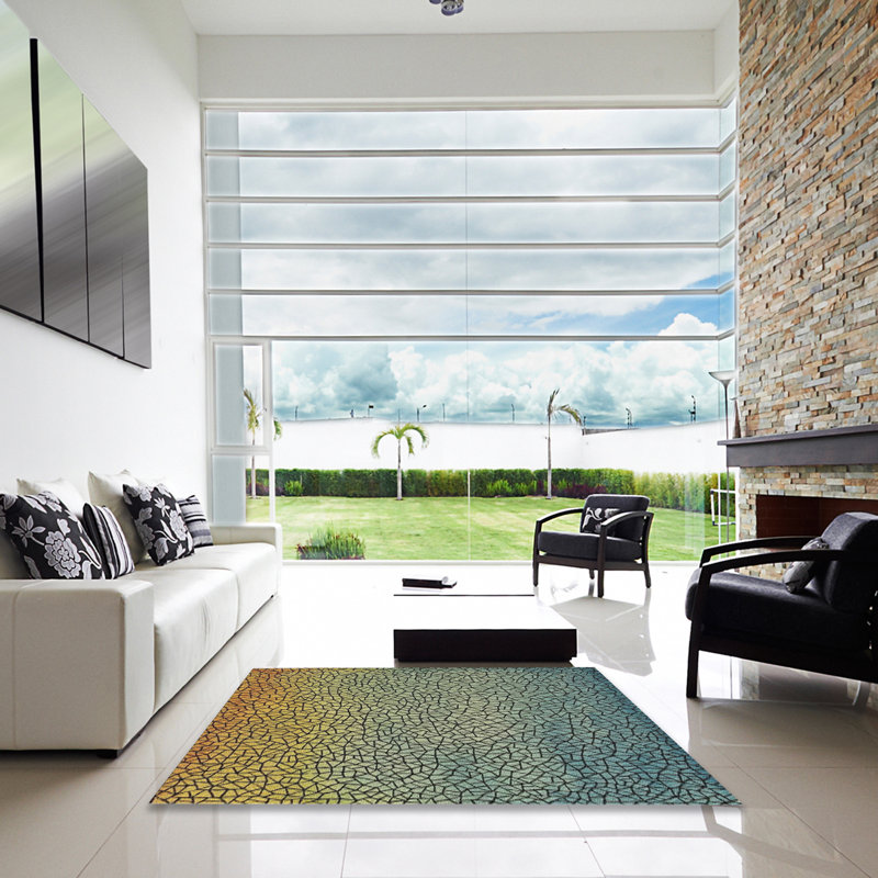 Jaune/bleu/vert/Tapis décoratif, Carré 8 pi